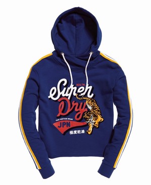 Superdry True Japan Tiger College Crop Női Kapucnis Pulóver Kék | MKOTU7238